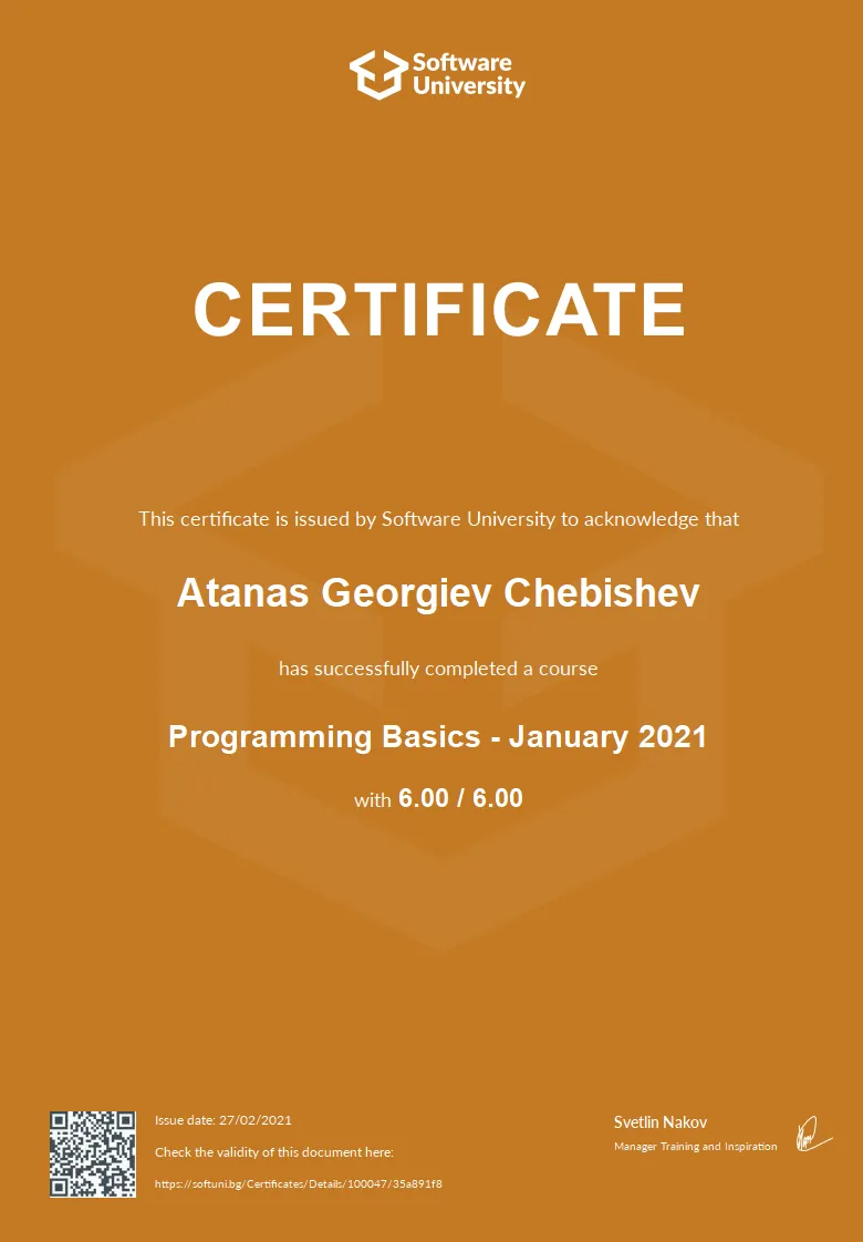 SoftUni JavaScript Basics certificate